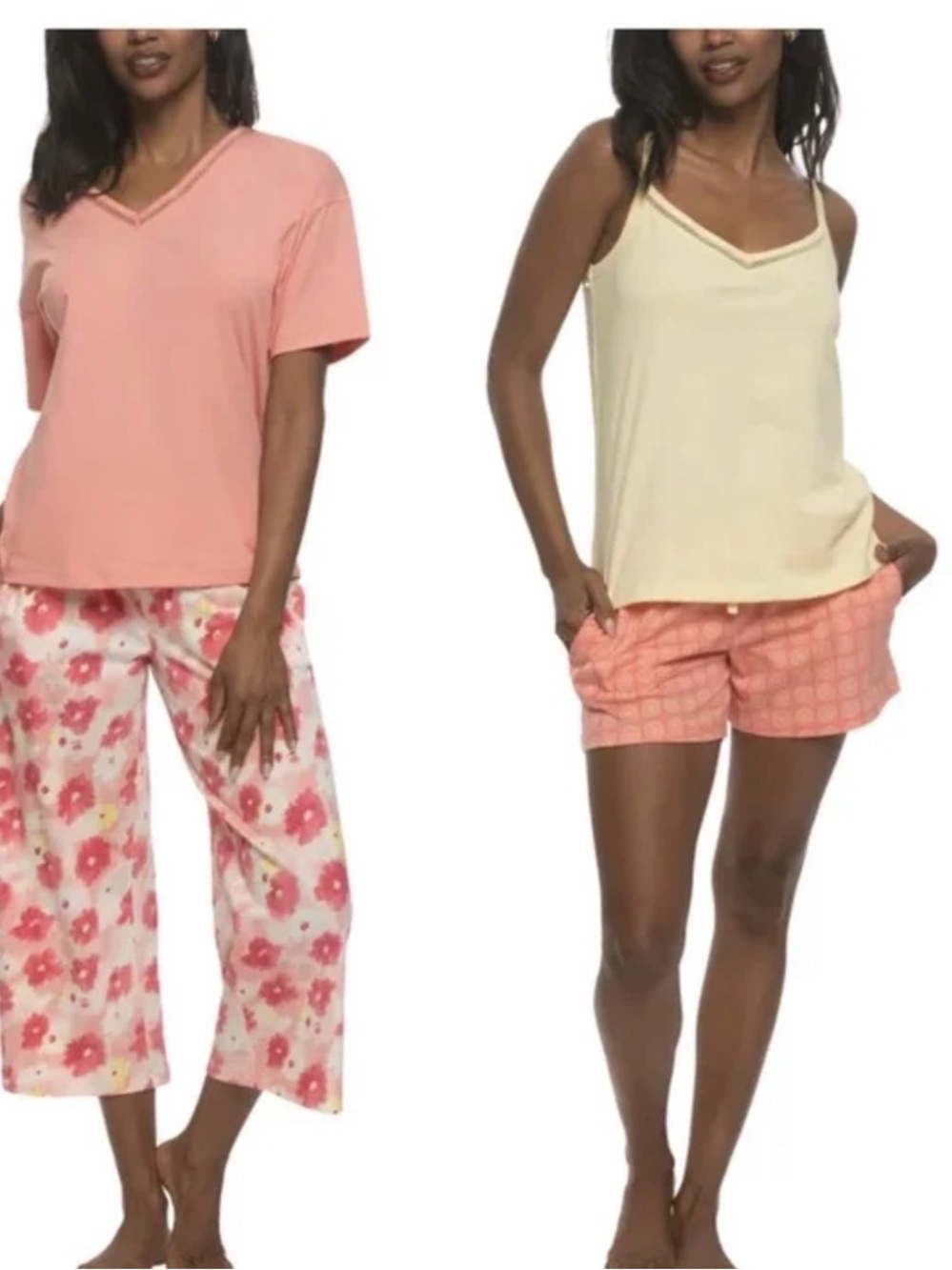 Felina Women's 4 Piece Cotton PJ Sleep Set, Tee, Tank, Short, and Pant